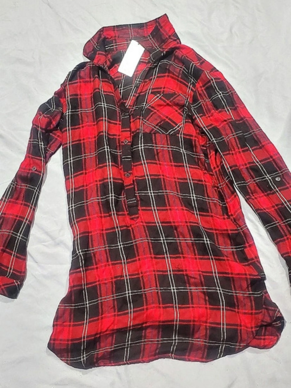 grace & heart Plaid Button Down Shirt in Red & Black NWT